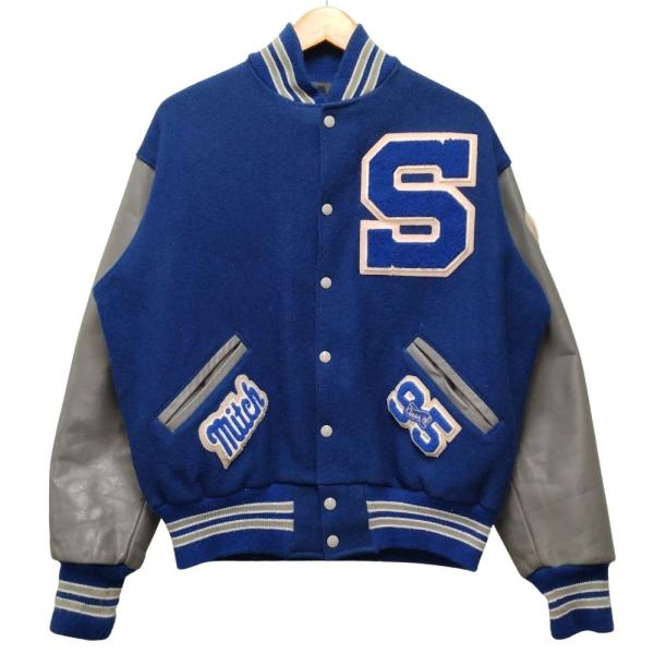 POWERS Mfg Co USA製 袖革 スタジャン ブルー×グレー サイズ44 正規品 / 53...