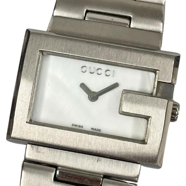 GUCCI グッチ レディース 100L Gスクエア シェル文字盤 クォーツ 腕時計 シルバー×ホワ...