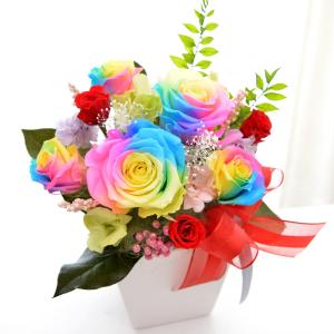 プリザーブドフラワー レインボー ガラスドーム 花 ギフト レインボー