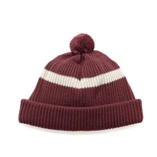 ROTOTO ロトト｜STRIPE POMPOM BEANIE (マルーン)(ポンポン付きビーニー)