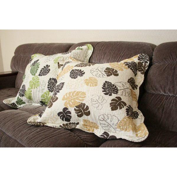 やさしい肌触りのウォッシュキルトクッションカバーモンステラ45x45cm