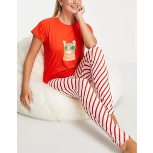 ラウンジャブル レディース ナイトウェア アンダーウェア Loungeable christmas candy cat pajamas in red and white stripe