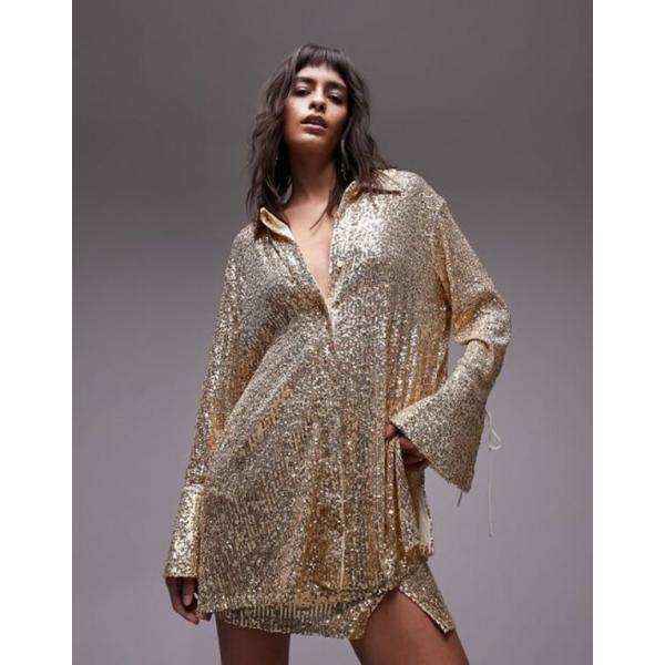 トップショップ レディース シャツ トップス Topshop sequin oversized sh...