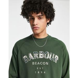 バーブァー メンズ パーカー・スウェット アウター Barbour Beacon large tartan logo crew neck sweatshirt in green｜revida2