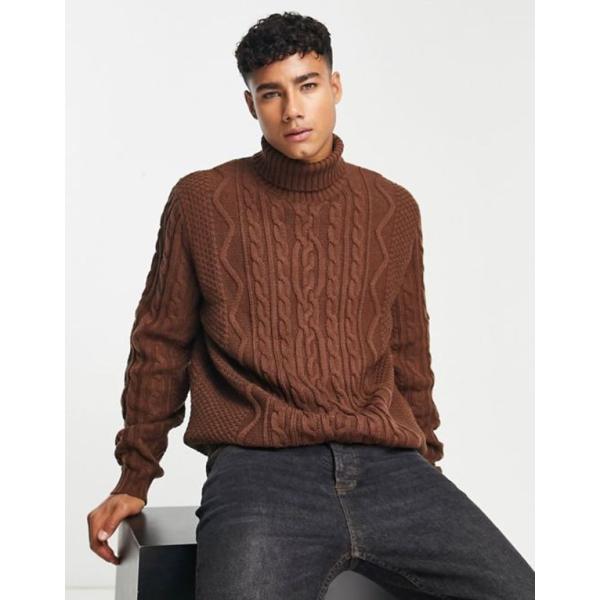 エイソス メンズ カーディガン アウター ASOS DESIGN cable knit roll n...