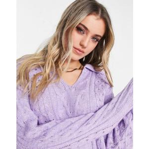 インザスタイル レディース ニット・セーター アウター In The Style exclusive knitted collar detail cable knit sweater in purple｜revida2