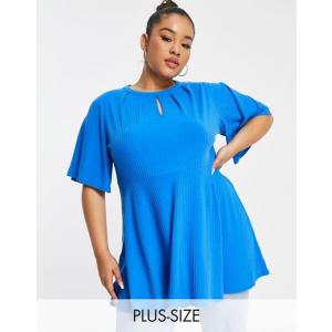 ユアーズ レディース シャツ トップス Yours keyhole detail rib peplum top in blue｜revida2