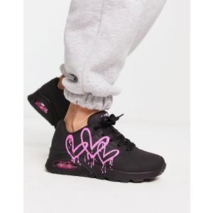 スケッチャーズ レディース スニーカー シューズ Skechers Uno sneakers with neon graffiti heart print in black｜revida2