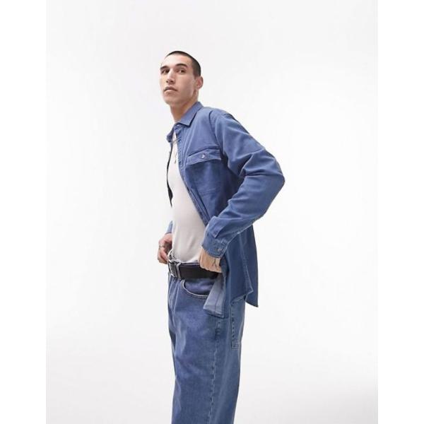 トップマン メンズ シャツ トップス Topman stretch denim shirt in m...