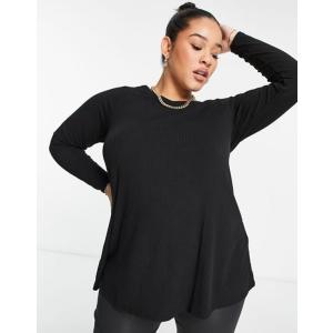 ユアーズ レディース Tシャツ トップス Yours ribbed long sleeve swing top in black｜revida2