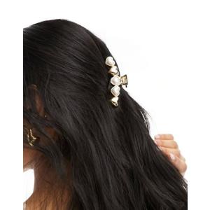 エイソス レディース ヘアアクセサリー アクセサリー ASOS DESIGN hair clip claw with faux pearl heart design in gold tone