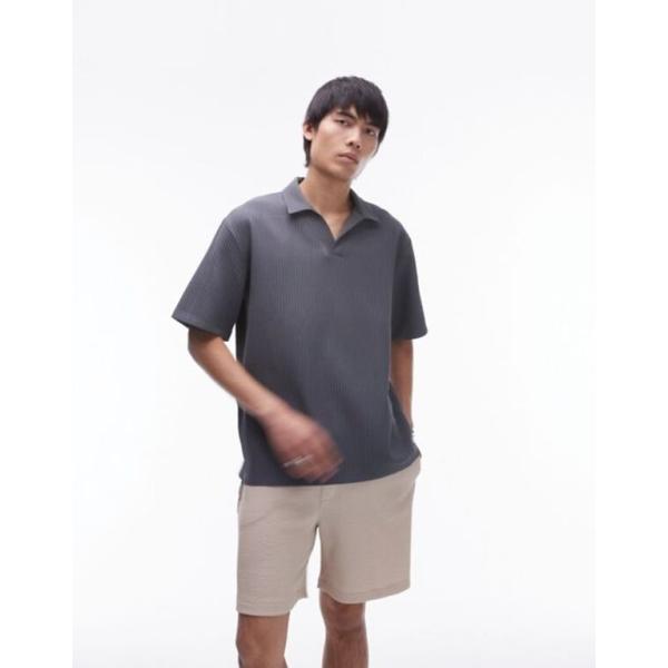 トップマン メンズ シャツ トップス Topman short sleeve plisse polo...