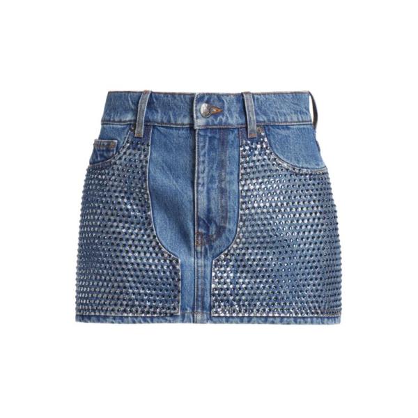 エリア レディース スカート ボトムス Crystal Embellished Denim Mini...