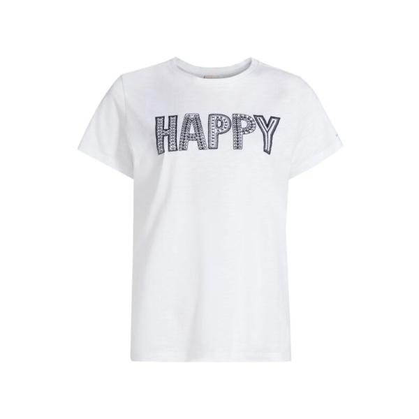 サンク ア セプト レディース Tシャツ トップス Embroidered &quot;Happy&quot; Cott...