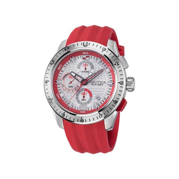 ナウティカ メンズ 腕時計 アクセサリー Men&apos;s Red Silicone Strap Watc...