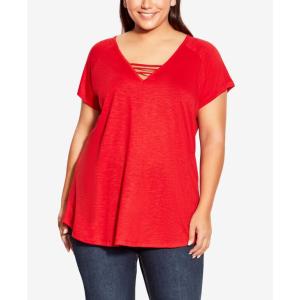 アベニュー レディース シャツ トップス Plus Size 3 Bar V-neck Top