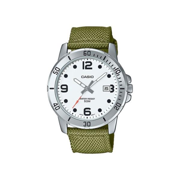 カシオ メンズ 腕時計 アクセサリー Men&apos;s Green Cloth Strap Watch 4...