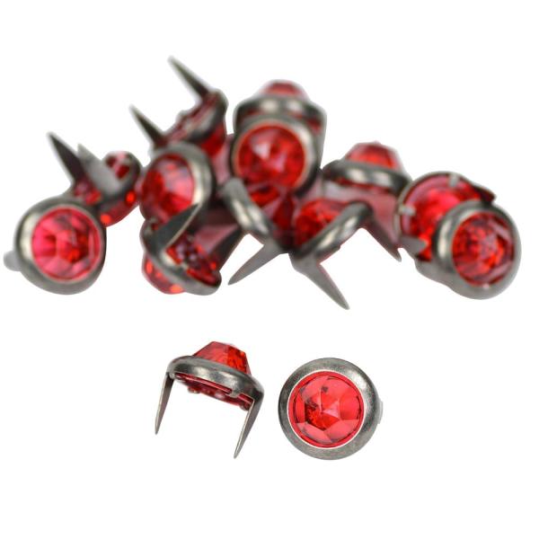 ラウンドスタッズ ハンドクラフト材 ストーン付き 12mm クリアレッド シャープトップ [ シルバ...