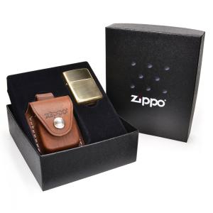 ZIPPO ギフトセット ZIPPO&レザーポーチ LPLB [ ブラウン ] |ジッポー オイルライター ギフトケース プレゼント用 包装｜ミリタリーショップ レプズギア