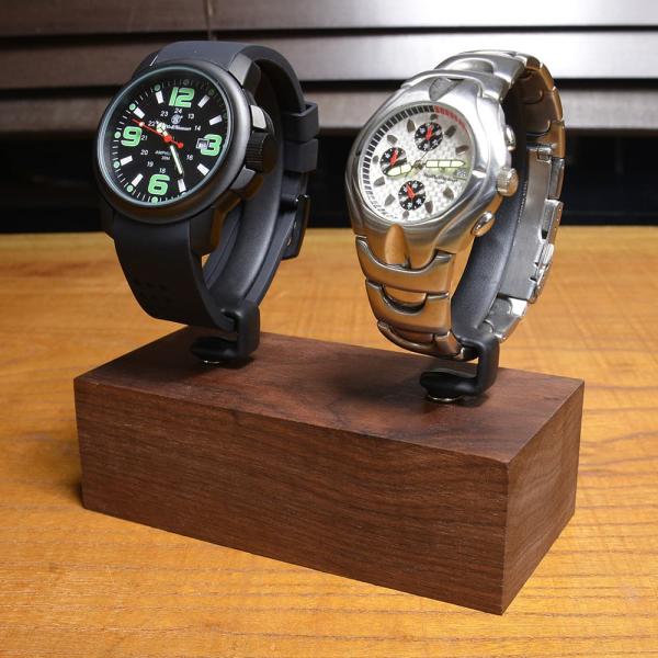 腕時計スタンド 2本用 G型 ウォッチスタンド 木製台座 ウォールナット  無垢材 インテリア ディ...