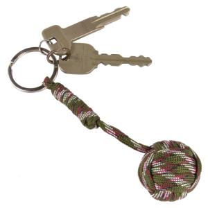 パラコードキーホルダー 猿玉 鉄球入り [ OD&レッド&ホワイトカモ