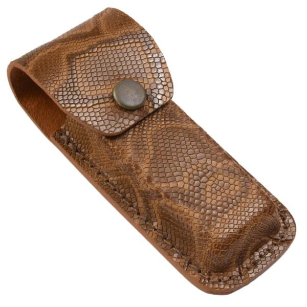 ナイフポーチ 革製 ベルトループ付 パイソン調 レザーシース [ ブラウン / 大 ] Sheath...