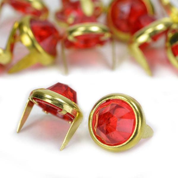 ラウンドスタッズ ハンドクラフト材 ストーン付き 12mm クリアレッド シャープトップ [ ゴール...