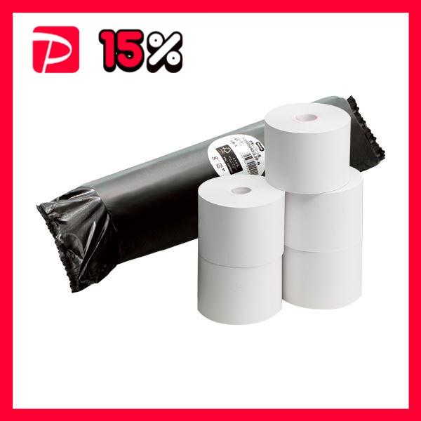 (まとめ) TANOSEE FSC認証レジ用感熱ロール紙 コアレスタイプ 中保存 幅58mm×長さ6...