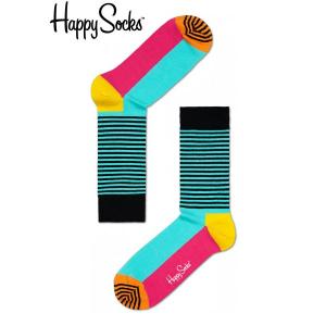 HappySocks ハッピーソックス 靴下 ソックス Half Stripe ハーフストライプ ユニセックス ライトブルー×ピンク｜revolver67