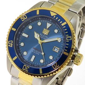 エルジン ELGIN 腕時計 ソーラーダイバーズ メンズ FK1426TG BL クォーツ ブルー シルバー ゴールド 国内正規品｜revomuchselect