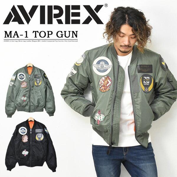 AVIREX MA-1ジャケット トップガン TOP GUN レザーワッペン メンズ フライトジャケ...