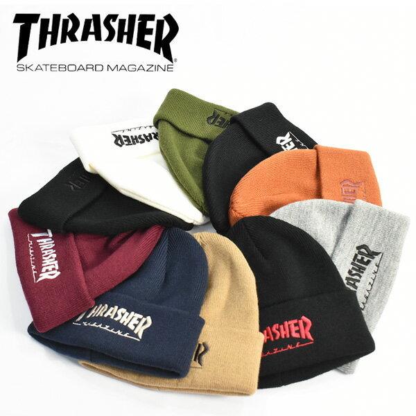 THRASHER スラッシャー ロゴ刺繍 ダブルビーニー ニットキャップ ニット帽 帽子 ダブルワッ...