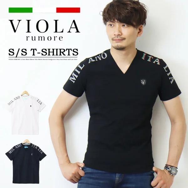 SALE セール VIOLA ヴィオラ ビオラ ショルダープリント 半袖Tシャツ Vネック 半T ス...