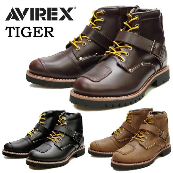 AVIREX アビレックス TIGER サイドジップ レザーバイカーブーツ ミッドカット アヴィレッ...