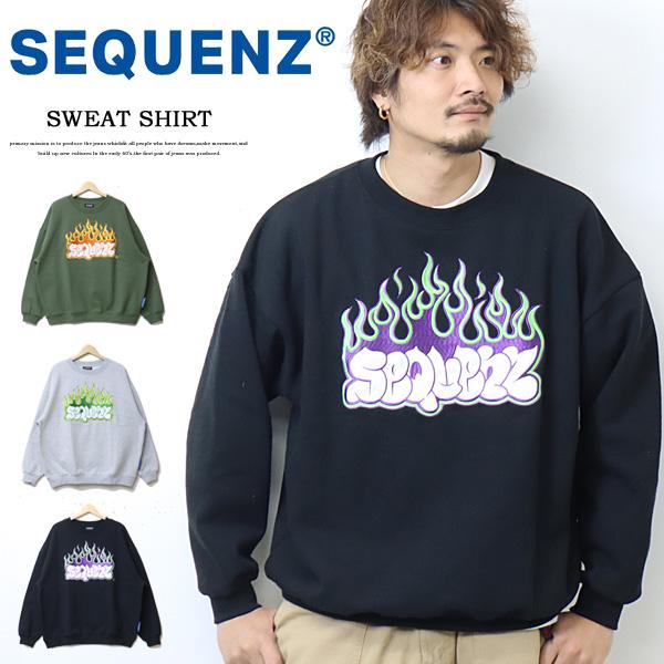 SEQUENZ シークエンズ バブルロゴ ファイヤー 刺繍 スウェットシャツ トレーナー 裏起毛 メ...