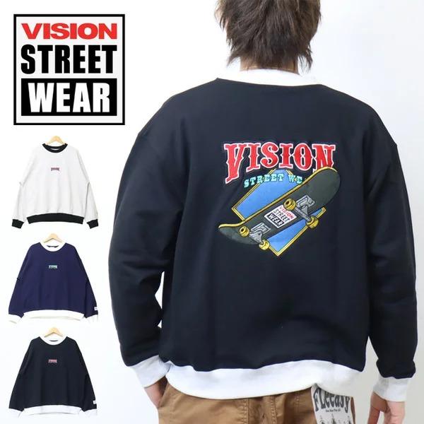 VISION STREET WEAR ビジョンストリートウェアー スケボー刺繍 リンガー スウェット...