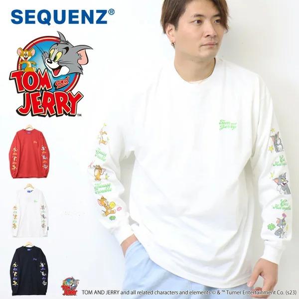 SEQUENZ トムとジェリー 袖プリント 刺繍 長袖 Tシャツ ユニセックス ビッグシルエット ト...