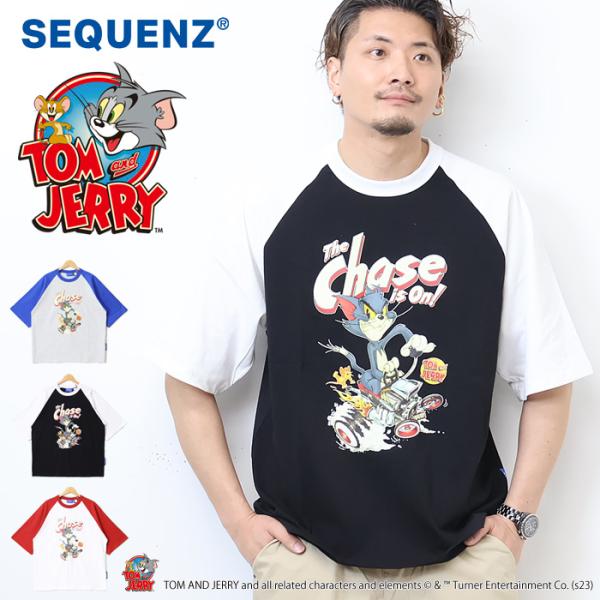 SEQUENZ トムとジェリー ラグランスリーブ プリント 半袖Tシャツ ビッグT 半T メンズ レ...