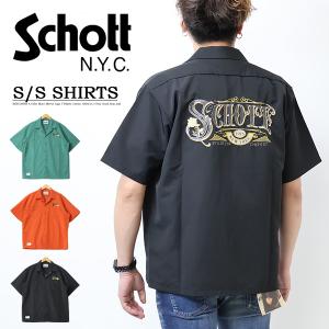 Schott ショット ローズ刺繍 半袖ワークシャツ 開襟シャツ オープンカラーシャツ メンズ 刺繍シャツ 送料無料 782-3123017｜rexone