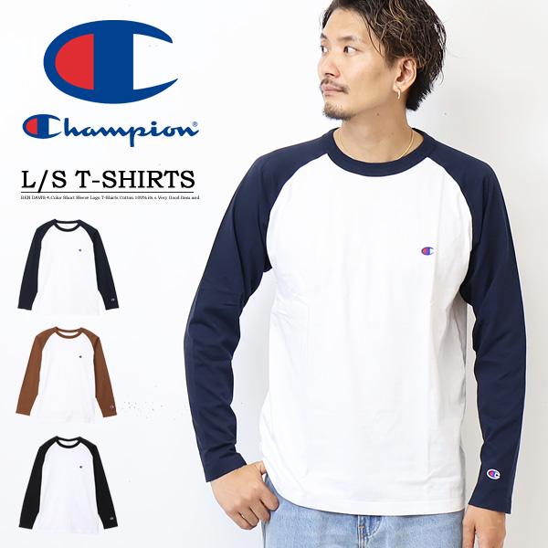 Champion ワンポイント ラグラン 長袖Tシャツ 長T ロゴ 無地 ベーシック メンズ レディ...