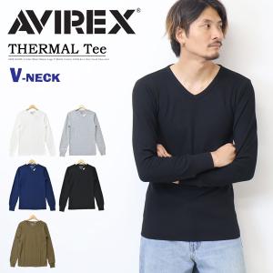 AVIREX アヴィレックス サーマル素材 Vネック 長袖Tシャツ ロンT 長T 無地 メンズ ワッフル素材 アビレックス 783-3930008｜REX ONE