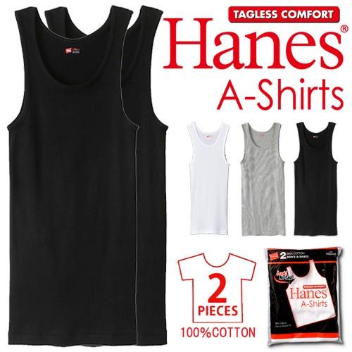 Hanes ヘインズ 2枚組 リブ素材 タンクトップ Aシャツ パックTシャツ 無地 ホワイト ブラ...