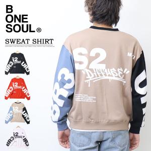 B ONE SOUL ビーワンソウル バックビッグロゴ スウェットシャツ トレーナー 裏微起毛スウェット ビッグプリント メンズ 24370004｜rexone