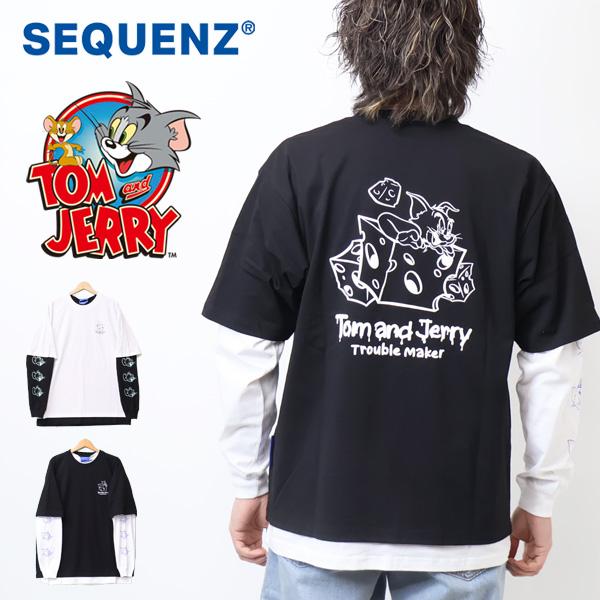 SEQUENZ トムとジェリー レイヤード 長袖Tシャツ 半袖Tシャツ アンサンブル 2枚セット メ...