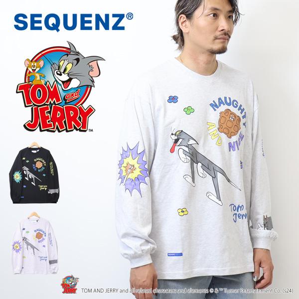 SEQUENZ トムとジェリー カレッジプリント 長袖Tシャツ ビッグT ロンT 長T メンズ ビッ...