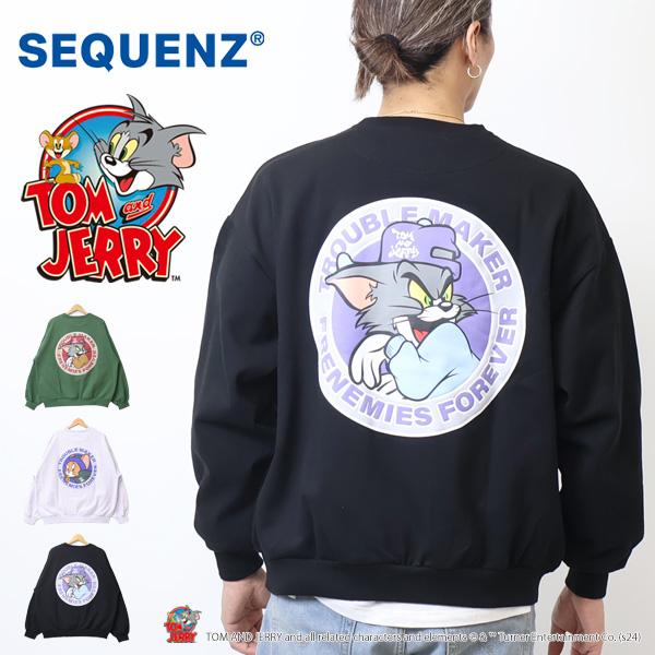 SEQUENZ トムとジェリー 90sスタイル バックプリント クルーネックスウェット 裏起毛 トレ...