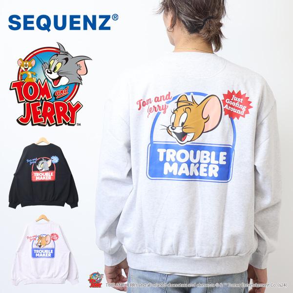 SEQUENZ トムとジェリー レトロ バックプリント クルーネックスウェット 裏起毛 トレーナー ...