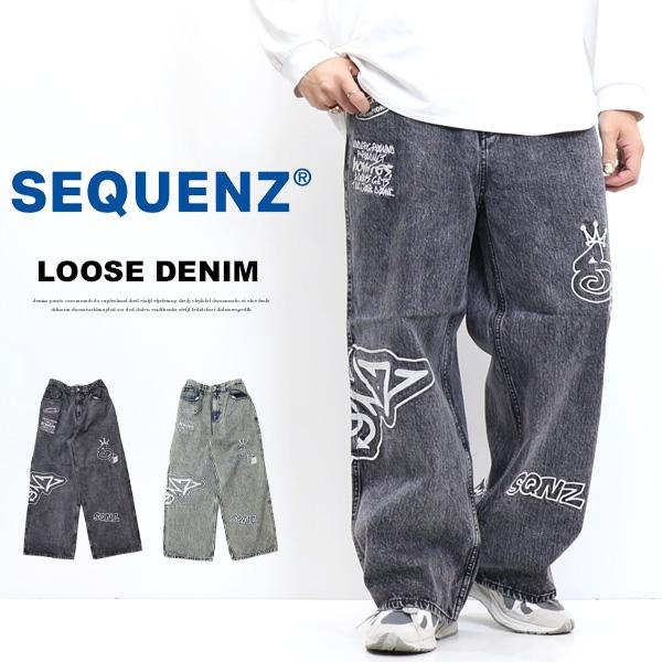 SEQUENZ シークエンズ 刺繍 ルーズデニムパンツ ジーンズ メンズ 送料無料 25370005