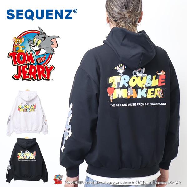 SEQUENZ トムとジェリー カラフルプリント スウェットパーカー 裏起毛 プルパーカー フーディ...