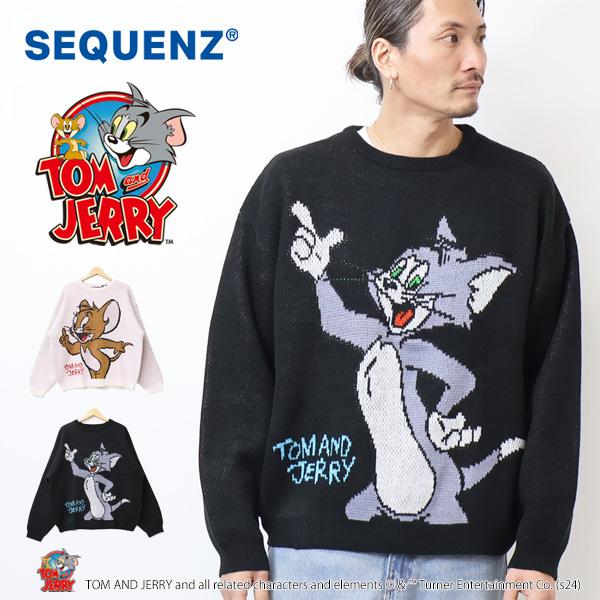 SEQUENZ トムとジェリー キャラクター セーター ニット クルーネック メンズ ビッグシルエッ...